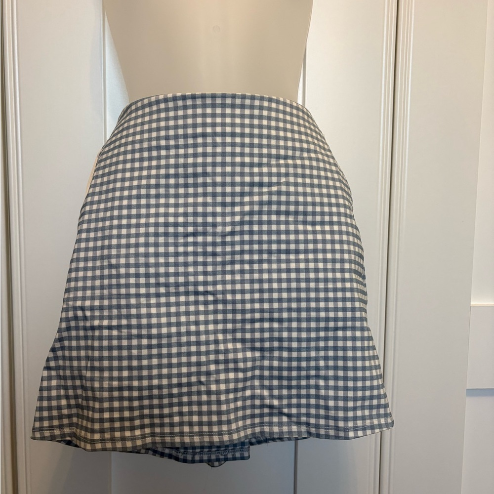 Altar'd State Checkered Mini Skirt in Blue and White
